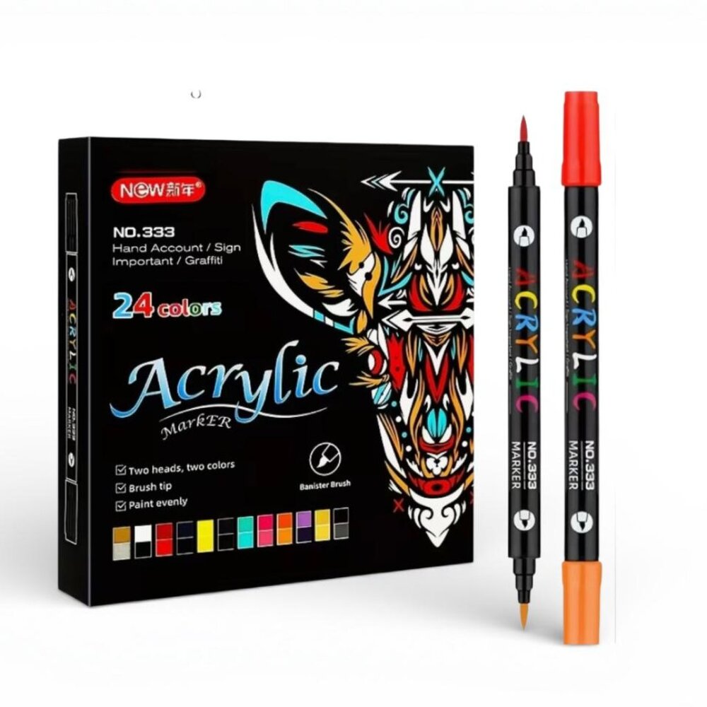 NEW - Dual Brush Marker Pens, 24 Colors Art Markers with Brush Tip - SEALED